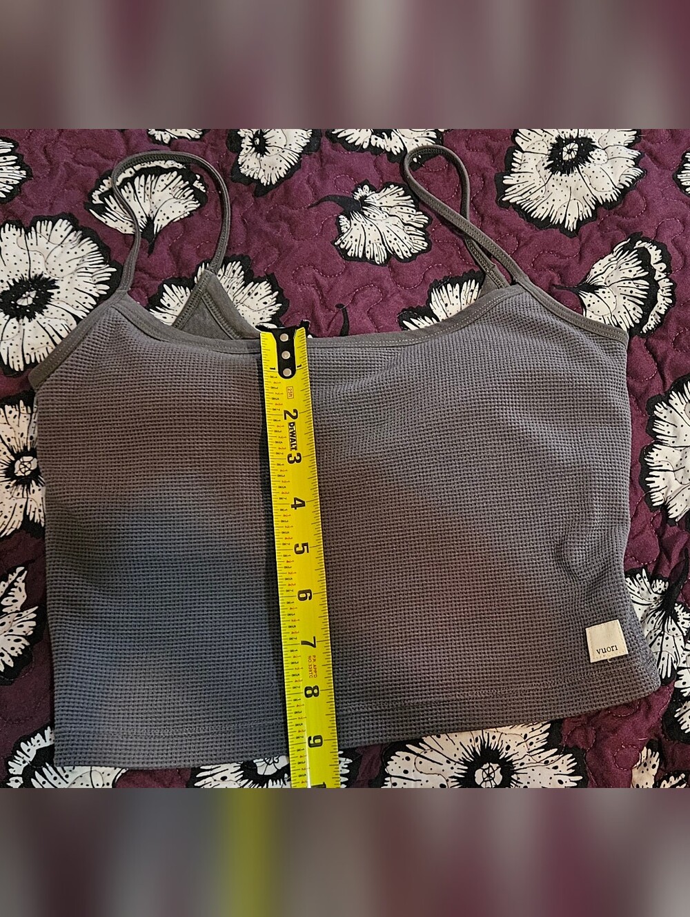 Vuori Worn Waffle Tank Crop Top - Gray